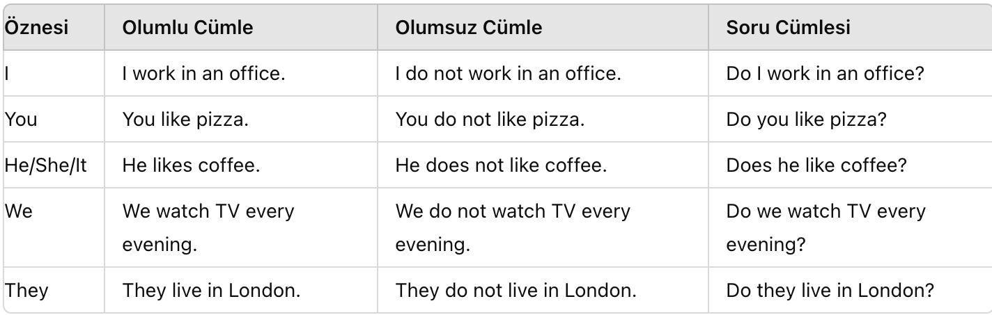 geniş zaman örnekleri