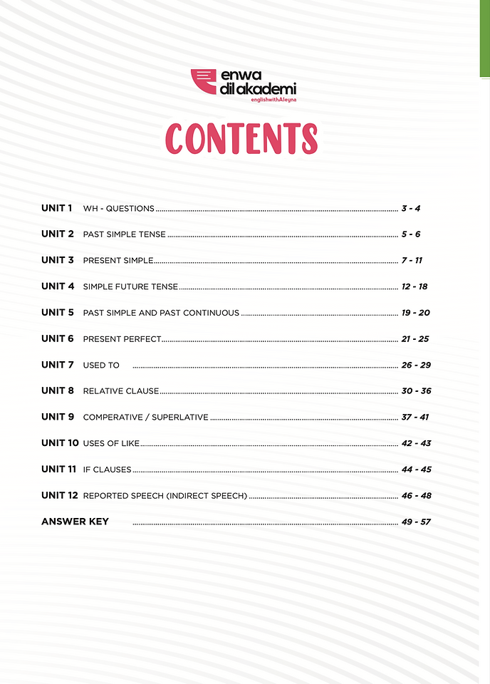 a2 grammar kitabı içerik